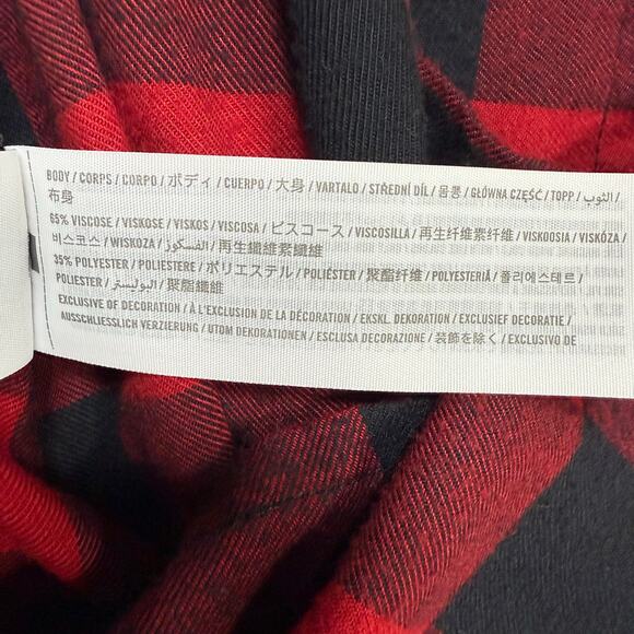 Abercrombie & Fitch Red Black Plaid Extra Long Flannel Shirt Women’s Small - Picture 5 of 7